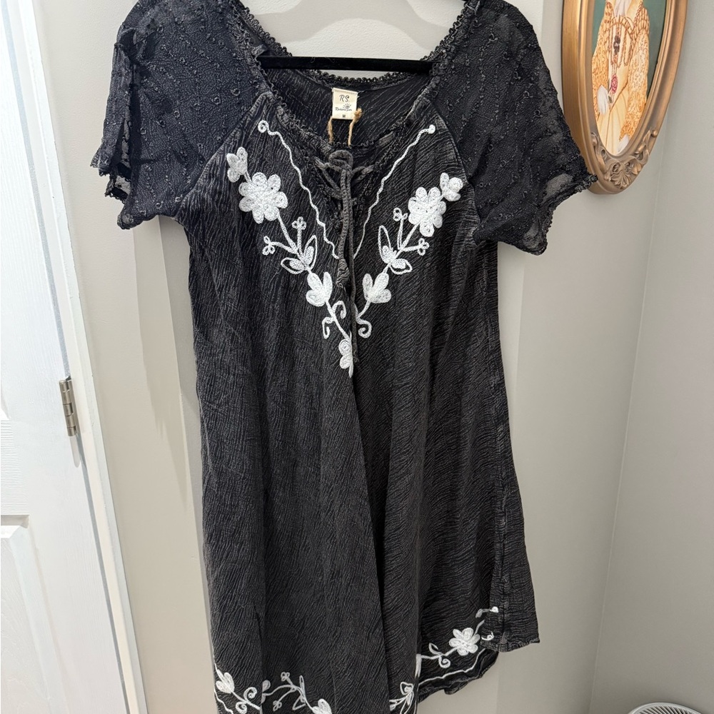 Riviera Sun Black Embroidered Women's Sun Dress-Md